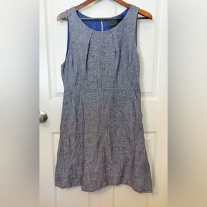 Tahari 100% Linen Sleeveless Dress Cotton lined Coastal Normcore Chambray size 8